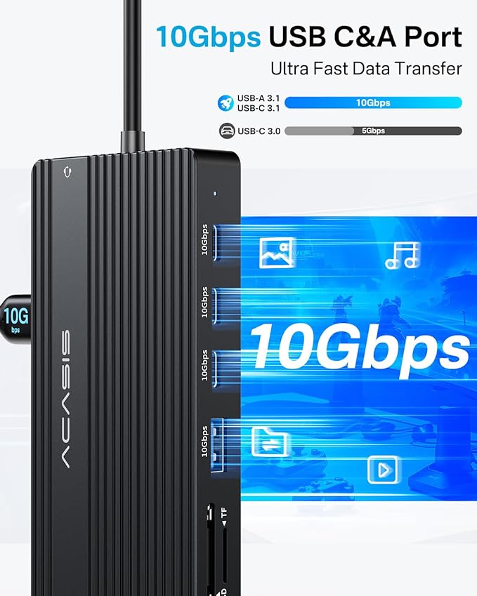 USB C Docking Station Dual Monitor, 14 in 1 USB C Hub, Adapter with 2 HDMI+DP(4K60Hz), Ethernet, 3 USBC 10G,100W PD, SD/TF, Audio, Laptop Docking Station for Dell/HP/Lenovo/ThinkPad/Surface (Black)