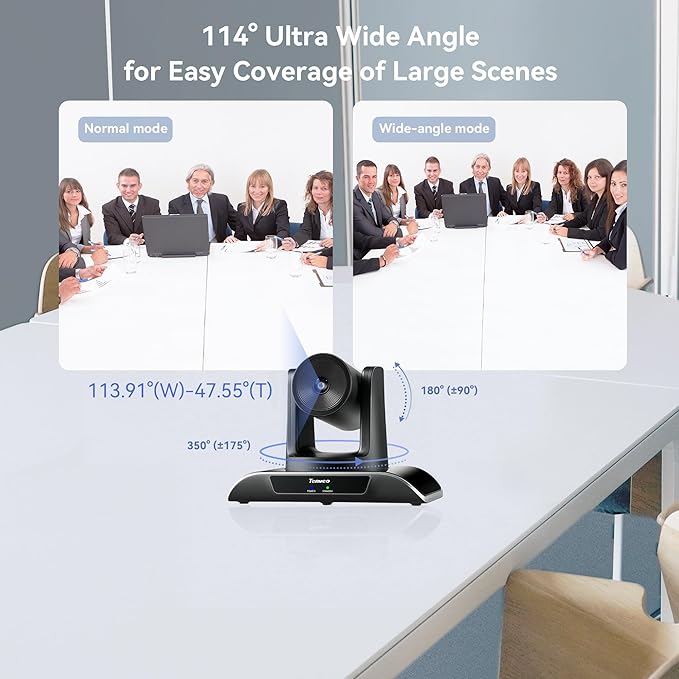 Tenveo PTZ Conference Camera 3X Optical Zoom FHD 1080P 60FPS, 114° Wide View Angel USB3.0/HDMI/RS485/RS232 PTZ Camera for Video Conferencing Church Services Online Education Zoom OBS Teams