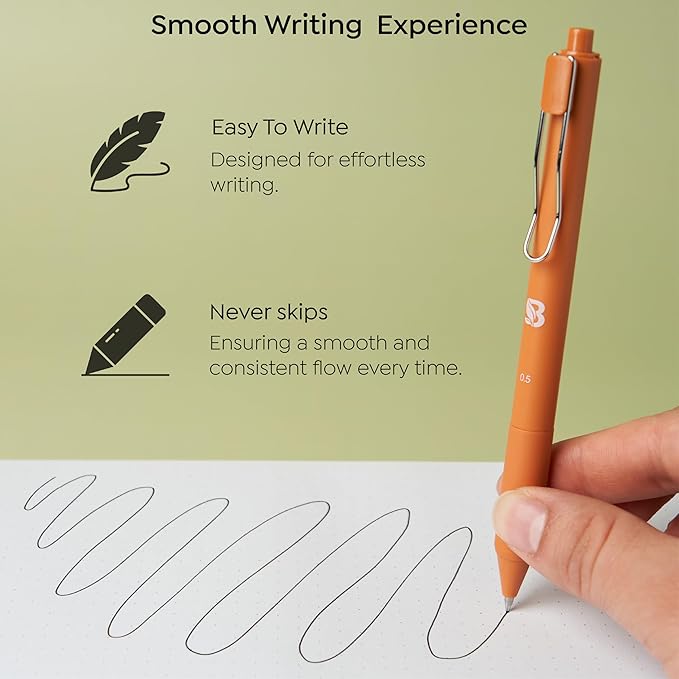 BLIEVE - Gel Pens Black Ink, Matte Finish, Smooth Writing, No Bleed - For Journaling, Bible Notes, Drawing - Cute School Supplies, 8 Pack (Terracotta, Black Ink)