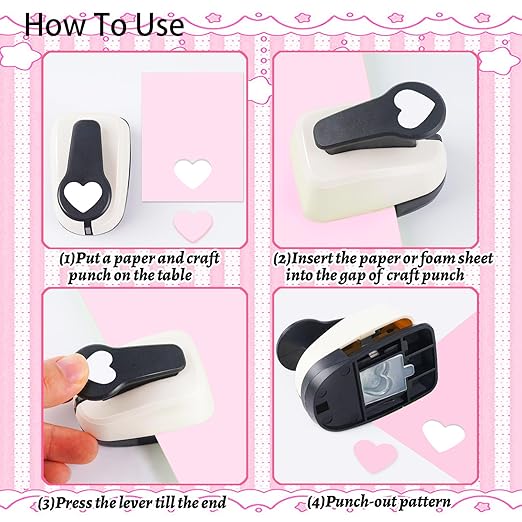 Heart Hole Punch, Paper Punches, HeartPunches for Paper Crafts, Heart Puncher, Hole PuncherHeart, Shaped Hole Punch, 1 inchHeart Paper Punch, 5/8 inch HeartHolePuncher, 3/8 inch Hole Punches Set