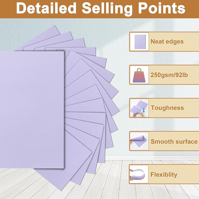 120 Sheets Purple Cardstock 8.5 x 11 Certificate Paper, 92lb Heavyweight Card stock Printer Paper for DIY Card Making, Greeting Cards, Wedding Invitations, Graduations