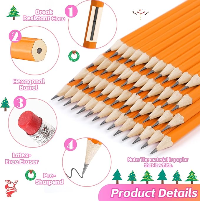 50 Pack #2 Pencils, Pre-Sharpened Pencils with Erasers, Bulk Yellow Graphite Pencils for School Teacher Supplies Office Essentials Desk Accessories, No 2 HB Pencil for Writing Drawing Sketching Gifts