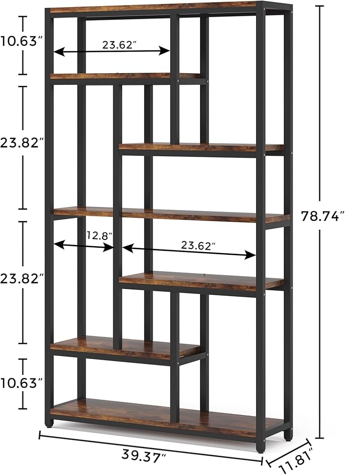Tribesigns 79 Inch Extra Tall Bookshelf, 7-Tier Vintage Bookcase, Industrial 10-Shelf Open Storage Shelves Display Shelves Organizer for Home Office