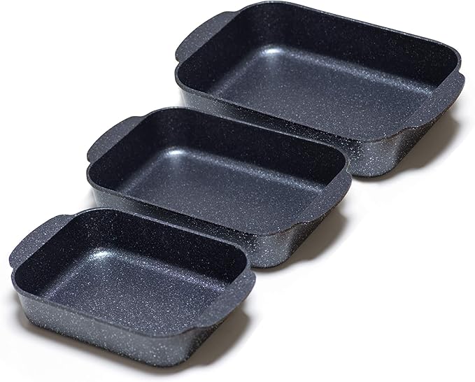 S·KITCHN Set of 3 Nonstick Roasting Pan Baking Dishes for Lasagna, Casserole and Bread Baking Pan, Large & Deep Lasagna Pan with Handles