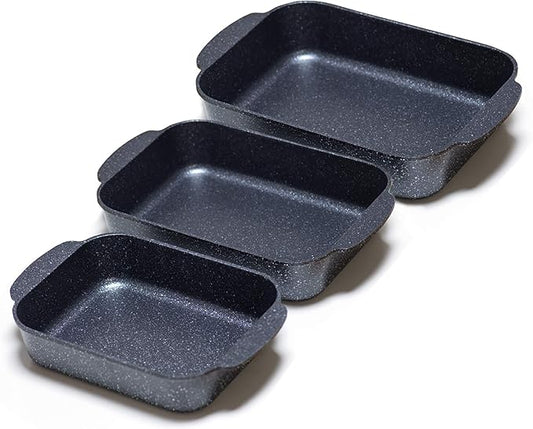 S·KITCHN Set of 3 Nonstick Roasting Pan Baking Dishes for Lasagna, Casserole and Bread Baking Pan, Large & Deep Lasagna Pan with Handles