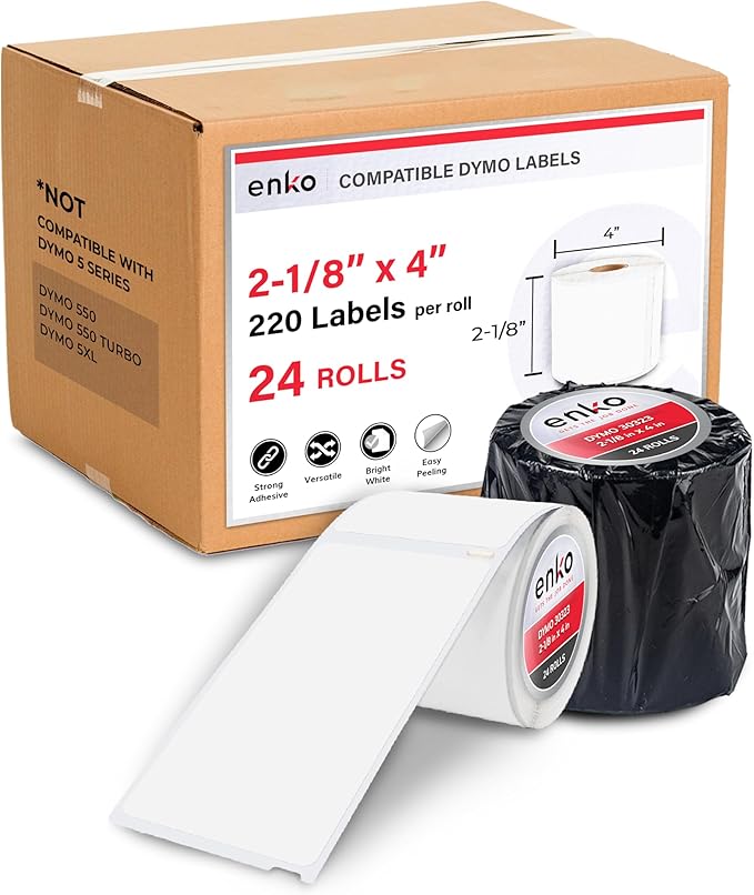 enKo (24 Rolls, 5280 Labels) Address & Shipping Labels 30323 (2-1/8 x 4") Compatible for Dymo LabelWriter