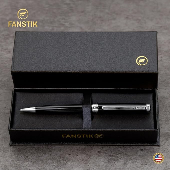 Customized Black & Silver Luxury ballpoint pen (Made In USA) fancy gift set for women, Chrome Finish, Professional executive pen gift set for men (Lux Custom-BallPoint Black-Silver)