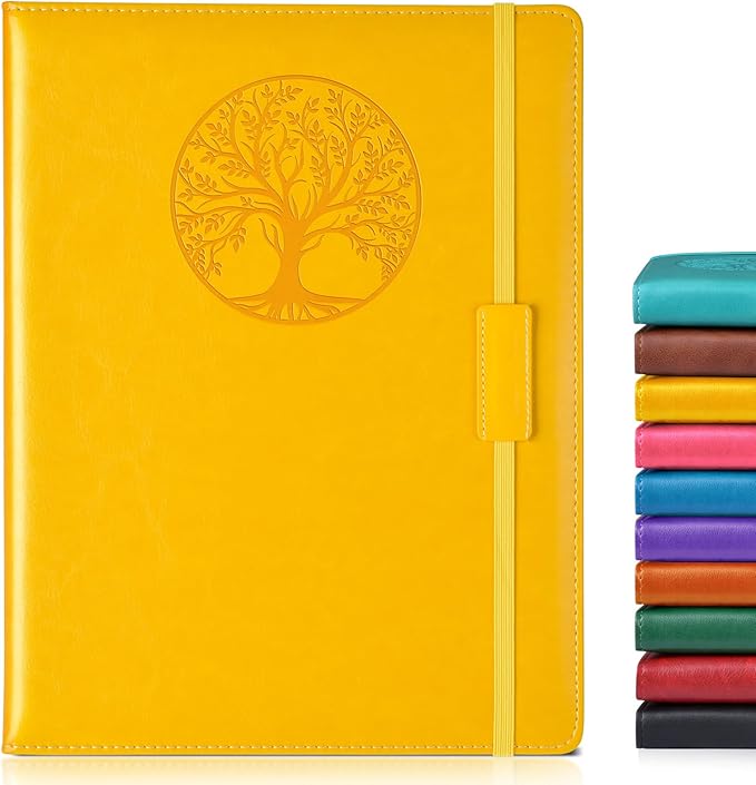 Lined Journal Notebook for Women Men,256 Pages A4 Large Hardcover Leather Journals for Writing,Travel,Business,Work,School,College Ruled Notebooks for Note Taking,Diary Notepad 8.6"×11"(Yellow)