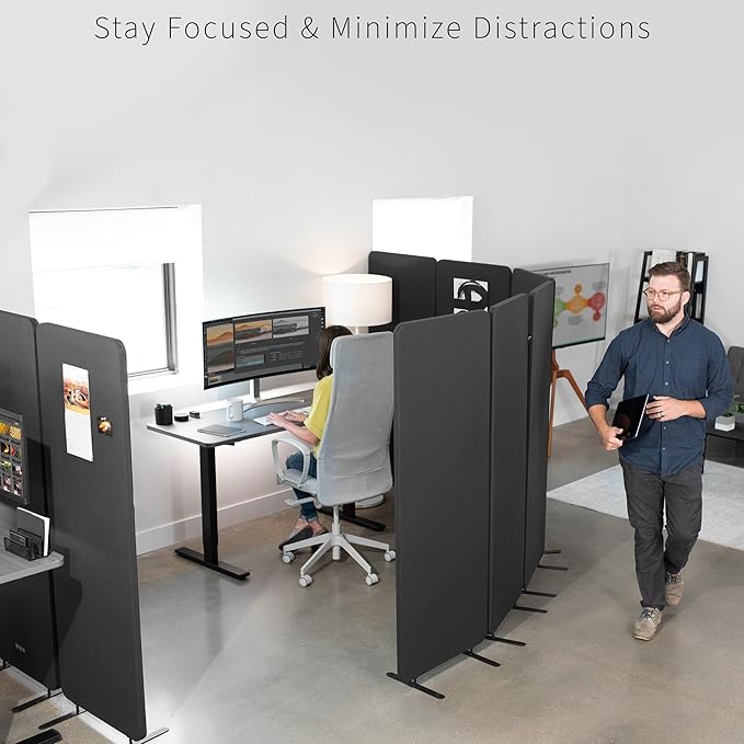 VIVO Freestanding 72 x 66 inch Privacy Panel, Cubicle Divider, Acoustic Wall Partition, x3 24 inch Panels, Dark Gray, PP-3-T072D