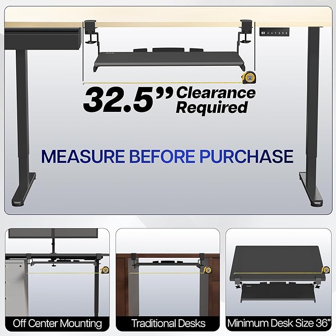 VIVO Large Height Adjustable Under Desk Keyboard Tray, C-clamp Mount System, 27 (33 Including Clamps) x 11 inch Slide-Out Platform Computer Drawer for Typing, Dark Walnut, MOUNT-KB05HD