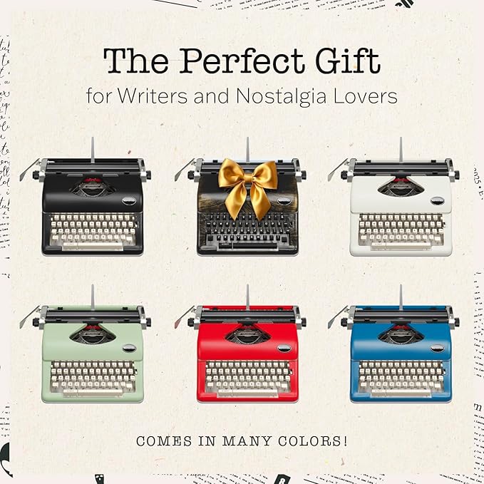 Maplefield Vintage Manual Typewriter Machine - Red Typewriter for Writers & Authors - Antique Desk Decor & Office Accessory - Compact Design & Easy Setup