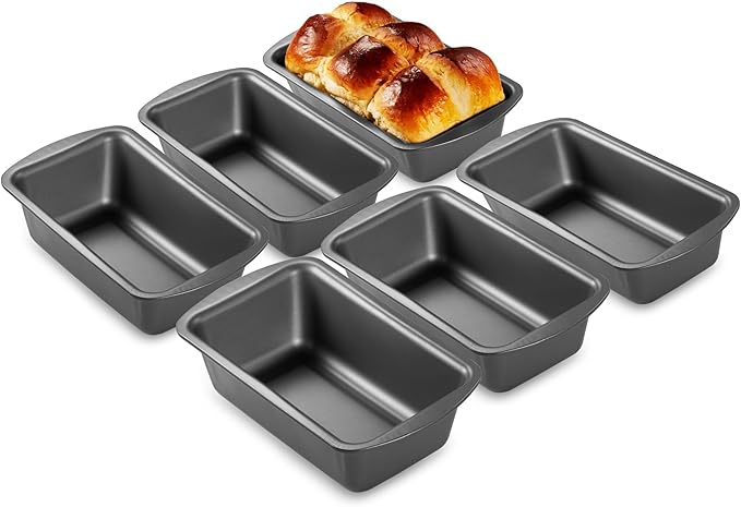 HONGBAKE 6 Pack Bread Pan 1 Lb, 8.5 x 4.5 Inch Loaf Pans for Baking Bread, Nonstick Meatloaf Pan with Wide Grips, Banana Bread Tin for Homemade Bread, Grey