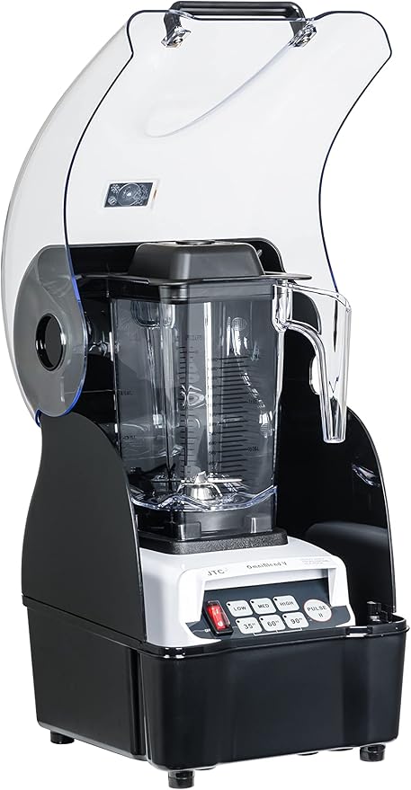 OmniBlend Omni-Q Commercial Blender with Full Sound Enclosure Shield, Quiet Heavy Duty 3-Speed, Self-Cleaning, Includes Multifunctional 2-in-1 Wet Dry Blades, 1.5 Liter Jar (White)