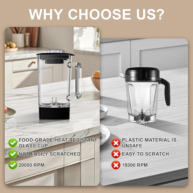 Glass Blenders for Kitchen with 750W, 54Oz. Countertop Blender Glass Jar Food Processor Combo, BPA-Free Blender for Smoothies, Ice Crush,Nuts, Frozen Drinks and Fruits (Black)