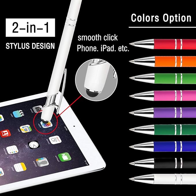 Up to 150 Pcs Personalized Ballpoint Pen Custom Pens Free Engraved Bulk with Name Logo Soft Black Ink Stylus with Touch Metal Office Gift for Anniversaries Graduations Birthdays