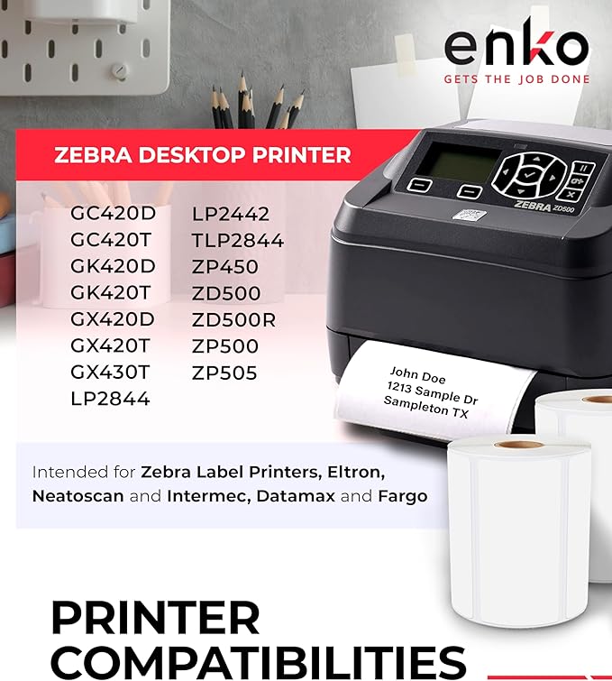 enKo 4" x 2" Labels for Zebra Desktop Printers (3 Rolls | 2,250 Labels) Direct Thermal Address Mailing Shipping Barcode FBA Stickers FNSKU Label for Zebra and Eltron (Perforated)