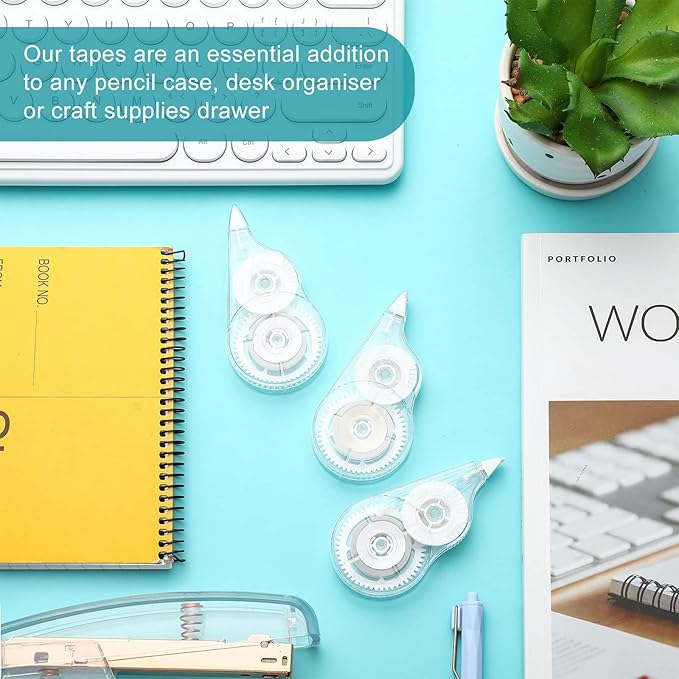 Nezyo 50 Count Clear Correction Tape Transparent Correction Roller Universal Correct Dispenser Supplies for School Office Teachers Students Corrector(White)