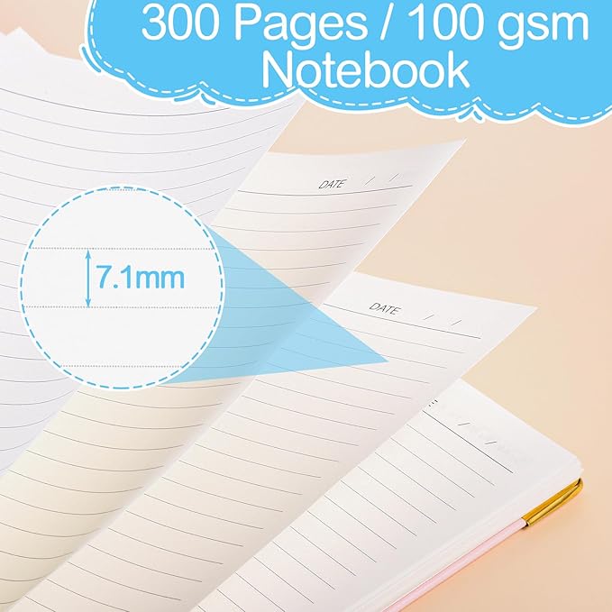 Spiral Notebook 8.3” x 11.6”, 300 Pages/150 Sheets Pink Notebook College Ruled A4 Spiral Notebook Journaling Notebook with Index Sticker, Back Pocket, Elastic Band for Work Business School Note Taking