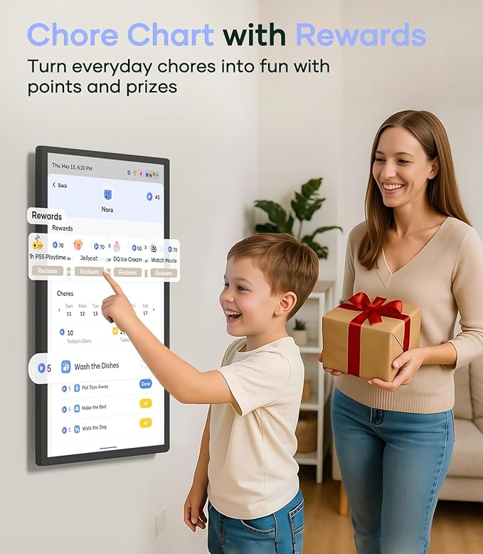 Digital Calendar+ 2: 32 Inch Wall Touch Screen Chore Chart Customize Dashboard Smart Electronic Calendar for Family Schedules Meal Planner Supports All Google Play Apps Wall Mount Black