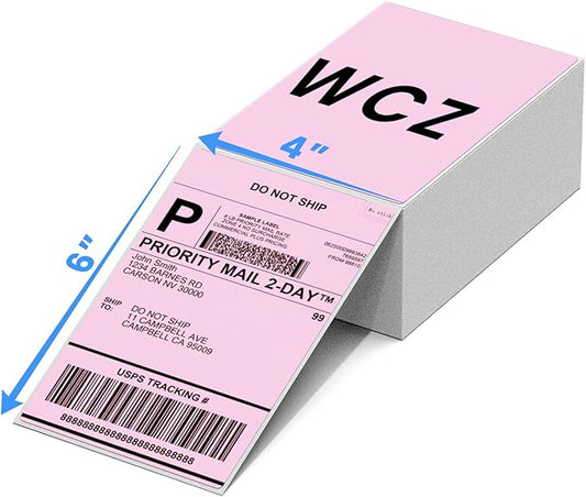 Pink Thermal Labels 4x6 for Shipping Label Printers - 500 PCS Pink Shipping Labels Compatible with Thermal Printers 4x6, Water/Oilproof Label Paper, Use for Logistics Business