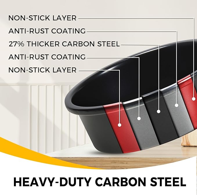 HONGBAKE 6 Inch Round Cake Pan Set for Baking with 30 Pieces Parchment Paper, Nonstick Deeper Circle Cake Pans with Wider Grips, 3 Pieces Layer Cake Tin, Cheesecake Mold, Huty Duty - Grey