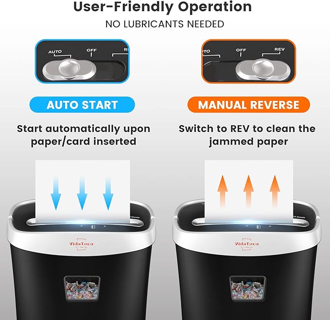 Paper Shredder for Home Office Heavy Duty with 60 Mins Running with US Patented Cutter,Shred CD/Card with Extra Large Bin,AUTO Jam Proof(ETL) (10-Sheet Micro-Cut)