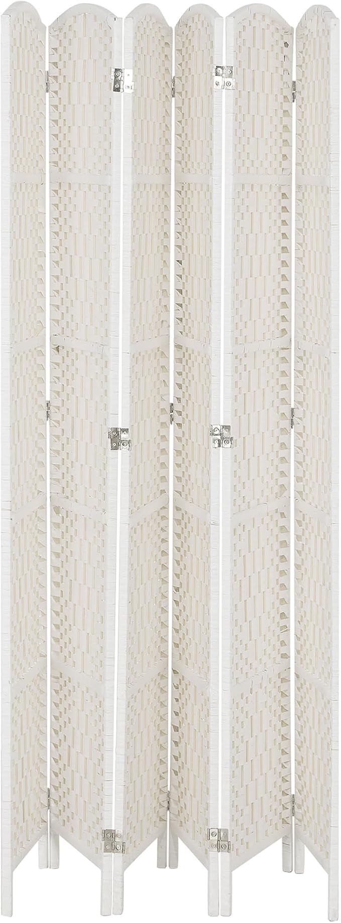 HOMCOM Room Divider, 6 Panel Folding Privacy Screen, 6FT Tall Portable Wicker Weave Partition Wall Divider for Bedroom, Home Office, White