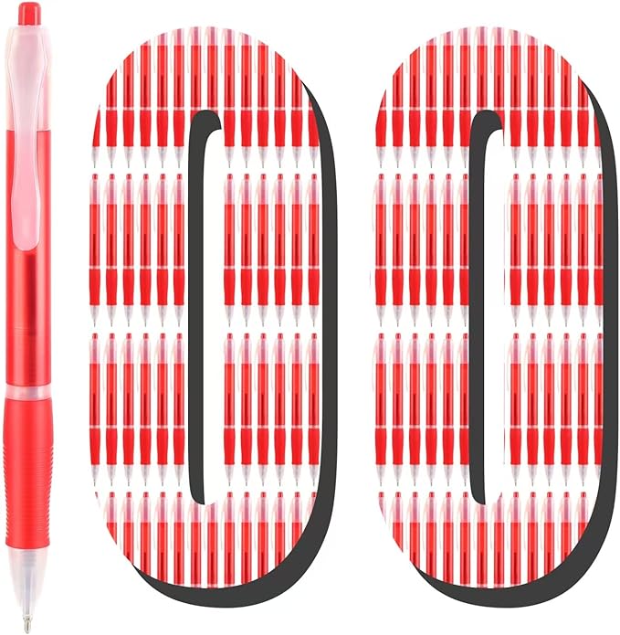 Aozora Retractable Pens Ballpoint Super Smooth Writing Pens Bulk 100 pack Medium Point 1.0mm No Bleed Click Pens with Soft Grip Red Ink