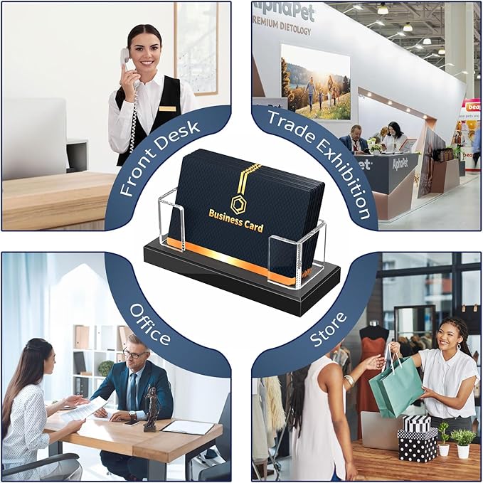 NIUBEE Acrylic Business Card Holder: Clear Plastic Business Cards Display Stand for Desk - Gift Card Organizer for Office 4 Pieces