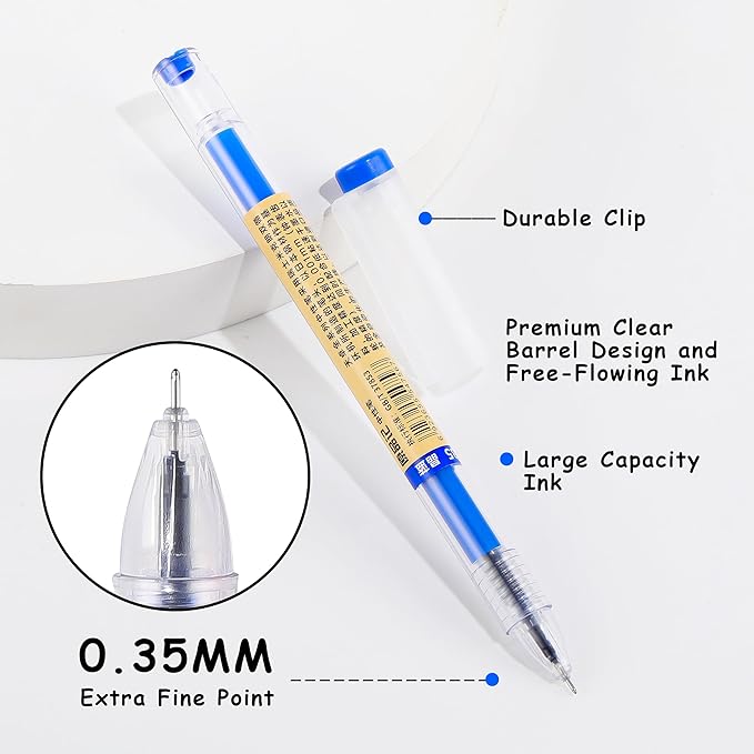 RIANCY Black Blue Red Gel Ink Pens, 0.35mm Extra Fine Point Smooth Writing Rollerball Pens, Japanese Style No Smudge Ballpoint Pen, Quick Drying for Journaling Office School Stationery Supplies 12Pcs