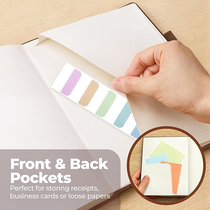 Thick Lined Journal Notebook 8.5x11" with Big A4 Hardcover Leather - Brown - 300 Pages College Ruled Large with Sticky Tabs, Pockets, and Pen Loop for Writing and Journaling - Hardback Men and Women