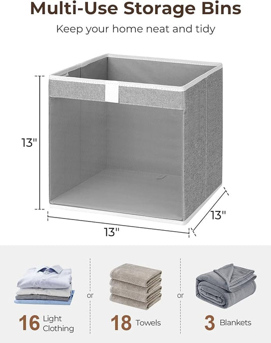 StorageWorks 13x13 Storage Cubes, Closet Storage Bins with Clear Window, Large Fabric Organizer for Clothes, Collapsible Storage Baskets with Handles, Gray, 3-Pack