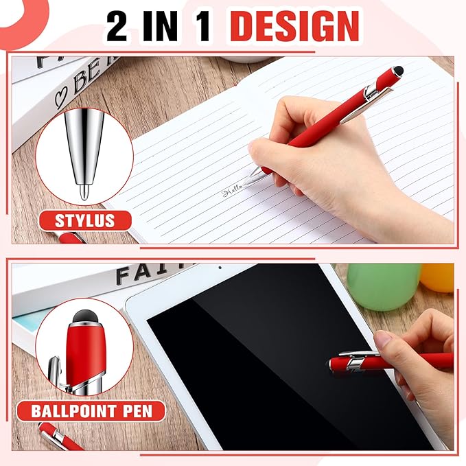 Zonon 38 Pieces Rubberized Ballpoint Pen with Stylus Tip Stylish Metal Pen Capacitive Styli with Soft Rubberized Grip, Black Ink for Most Devices(Red)