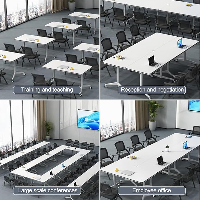 Folding Conference Room Table, Modern Mobile Training Table with Wheels, White Foldable Seminar Meeting Tables for Office Corporations(4pack 70.9in)