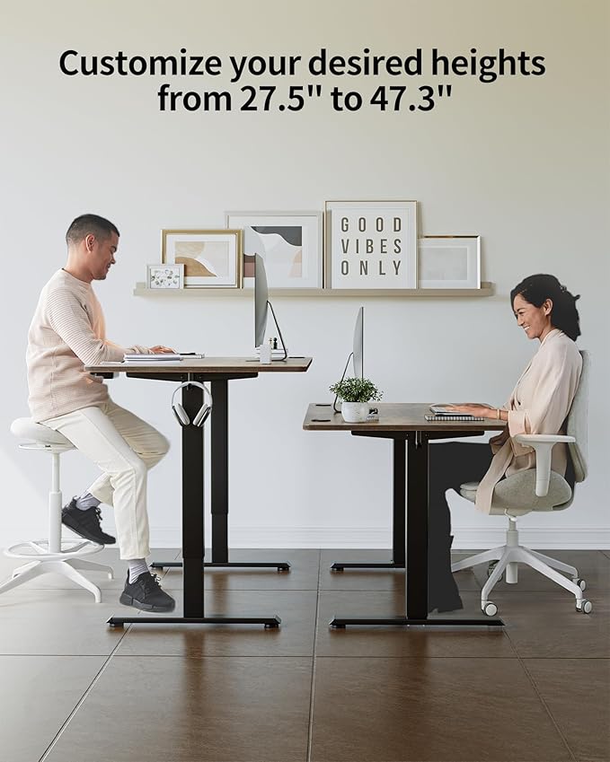 FEZIBO One-Piece Standing Desk Adjustable Height Stand up Home Office Desk, 40x24 Inch Electric Standing Computer Desk, with 4 Memory Presets, Fixable casters, Rustic Brown