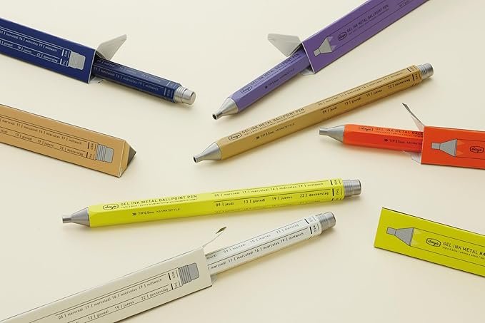 MARK'STYLE days, Gel Ink Metal Ballpoint Pen - 0.5mm Retractable Black Ink, Retro styling Light Weigh Pen, Made in Japan- Perfect for School, Office, and Journaling (Black)