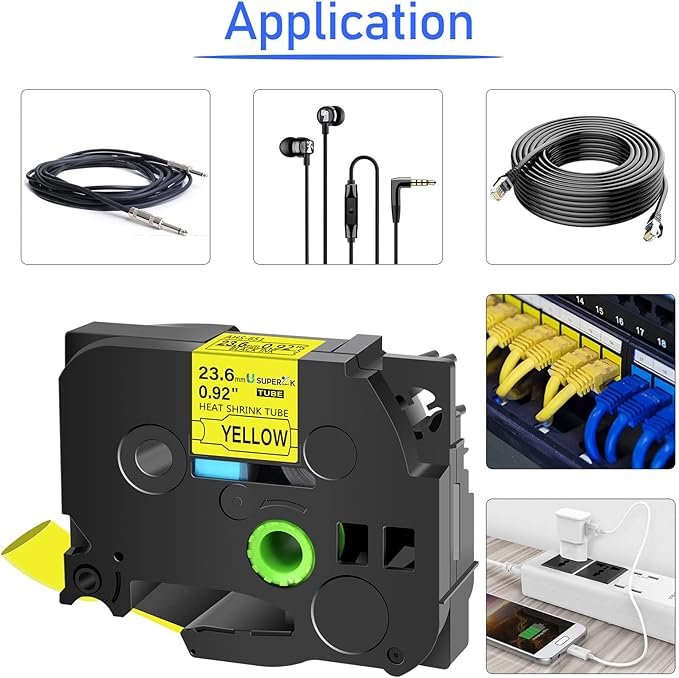 10 Pack Compatible for Brother P-Touch HSe-651 HSe651 HS-651 HS651 Black on Yellow 23.6mm 0.92'' Heat Shrink Tubing Label Tape for Wire Cable use in PT-P900 D800W P710BT P700 Label Printer