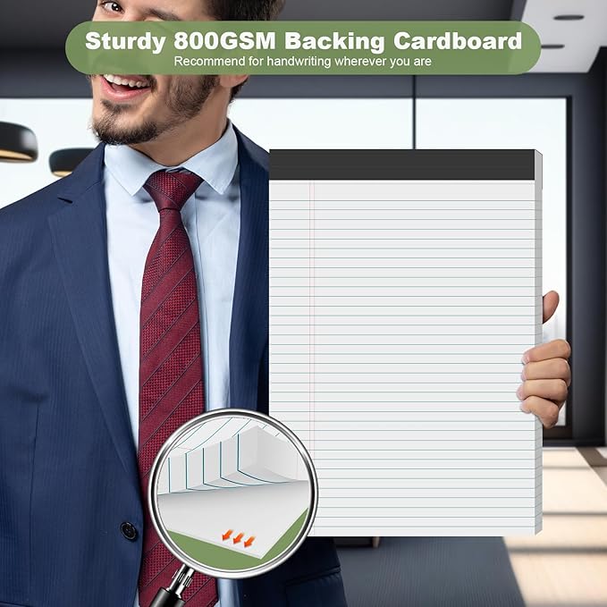 6 Pack Legal Pads 8.5 x 11 College Ruled Notepads, White Note Pads 8.5'' x 11'' Writing Pads Narrow Ruled Lined Paper Pads, 30 Sheets Per Note Pad, Legal Notepads for Work Study Daily Note Taking List