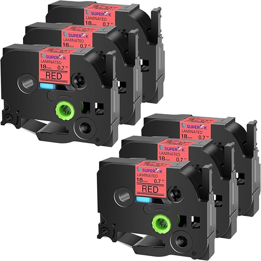 6PK Compatible for Brother P-Touch Label Maker Tape TZe-441 TZ-441 TZe441 TZ441 Black on Red 18mm 3/4 inch 0.7'' x 26.2ft Laminated TZe TZ Label Tape for PT-H500 PT-910BT PT-530 PT-550
