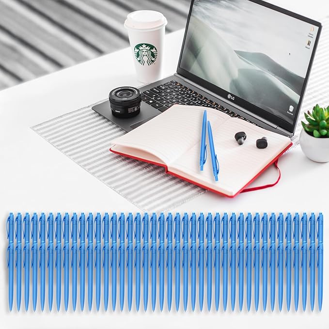 Aozora Pens Bulk 120 Pack Blue Click Pens No Bleed Wholesale Retractable Ballpoint Pens Medium Point,Smooth Ink Pens for Journaling School Office Supplies 1.0MM Blue Ink