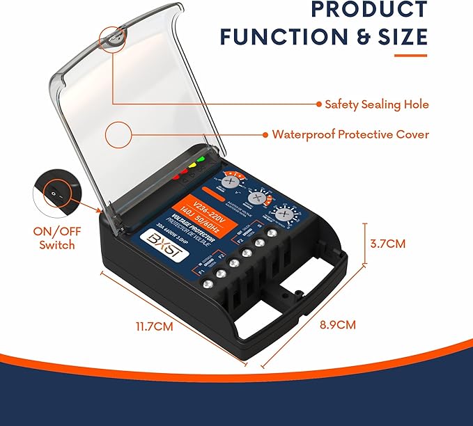 BXST Wiring Surge Protector with Adjustable Over/Under Voltage Protection Power Suppressor Protector, 220V, 30A, Up to 6600W Heavy Duty Power Surge Protection for Refrigerators, Air Conditioning, TV