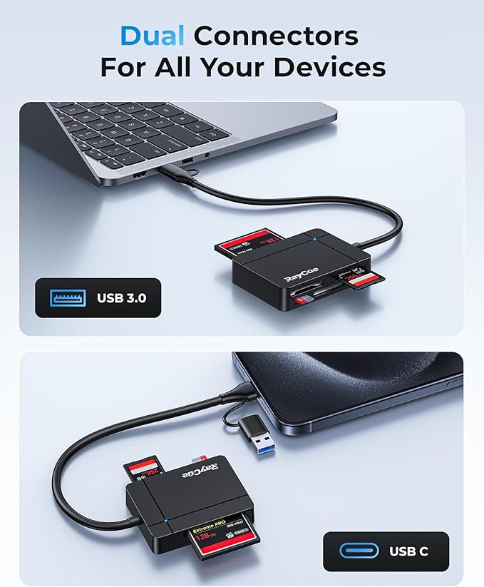 RayCue USB C USB3.0 Multi SD Card Reader, 7 in1 Memory Card Reader for SD/TF/CF/XD/MS, Drive Free for iPhone 15 pro/max, MacBook Pro/Air 2023, iPad Pro, iMac, S23, XPS 17, Surface Book 3 and More