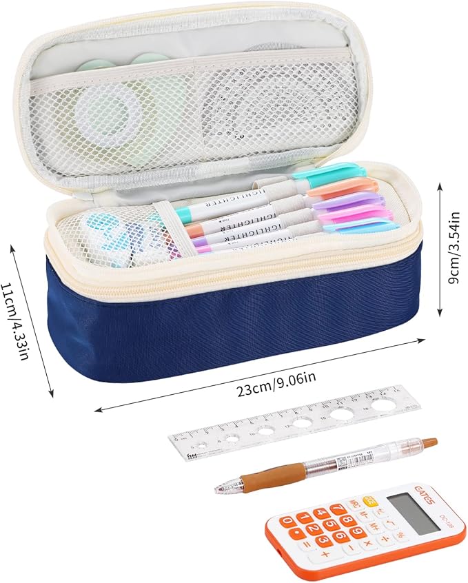 Dugio Big Pencil Case for Boys Organizer Pencil Bag with Zipper Pencil Pouch for School Teens Kids Aesthetic Large Pencil Pouch Blue