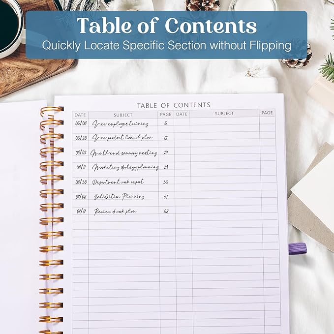 Spiral Notebook, 8.5” x 11” Notebooks for Work, 300 Numbered Pages College Ruled Notebook, Large Notebook for School with 24 Tabs, A4 Notebook Journal for Women Men, Thick Paper, Back Pocket, Pink