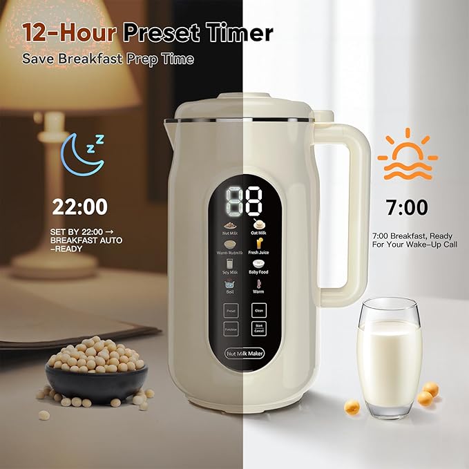 10-in-1 Nut Milk Maker Machine, 41oz Plant-Based Milk Blender with IMD Screen – Self-Cleaning, 12H Delay Start, Keep Warm, Automatic for Soy/Oat/Almond Milk, Juice, Smoothie, Soup, Boil Water & Cream