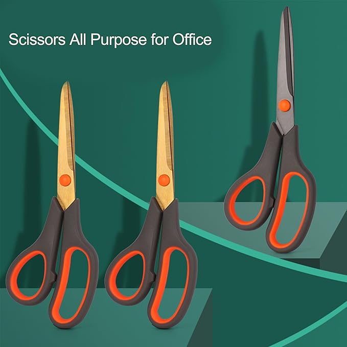 Scissors, Rkqoa 8" All Purpose Titanium Scissor Set of 6 Pack - 2.5mm Thick Sharp Scissors Bulk for Office School Sewing Craft Supplies, Classroom Must have, Teacher/Class Shears, Right/Left Handles