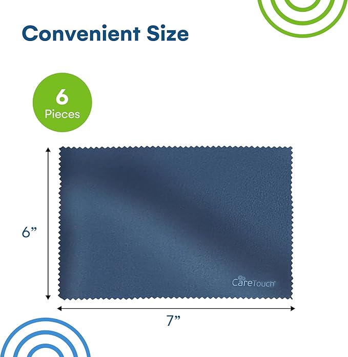Care Touch Microfiber Cleaning Cloths, 6 Pack - Cleans Glasses, Lenses, Phones, Screens, Other Delicate Surfaces - Large Lint Free Microfiber Cloths - Eye Glass Clean Cloths - 6" x 7" (Navy Blue)