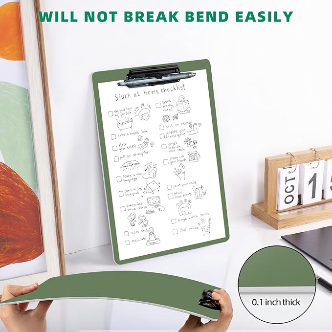 Clipboard with Pen Holder, 2 Pack Plastic Clipboard with Low Profile Metal Clip, Hanging Clip Boards Holds 8.5x11 Inch Papers, Standard A4 Letter Size Clip Boards for Offices & School, Green