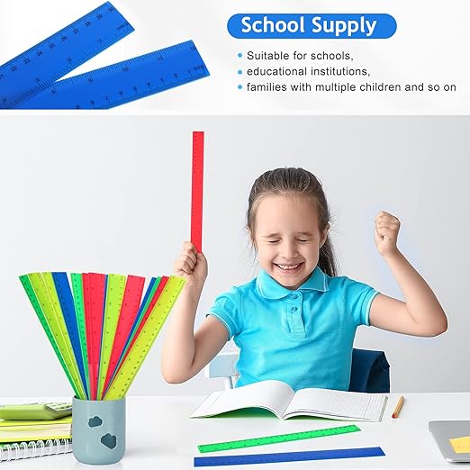 Zonon 500 Pcs 12 Inch Plastic Ruler Assorted Colors Rulers with Centimeters Millimeter and Inches Shatterproof Straightedge Bulk for Classroom School Home Office Kids