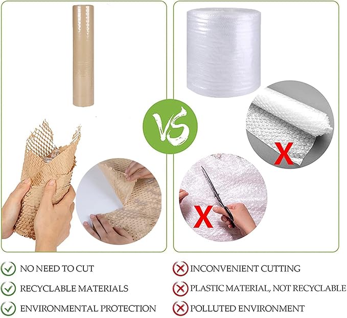 Honeycomb Packing Paper, 12" x 400' Honeycomb Cushioning Wrap Roll for Moving Shipping Packaging Gifts, Recyclable Honeycomb Paper Bubble Paper Wrapping with 20 Fragile Sticker Labels
